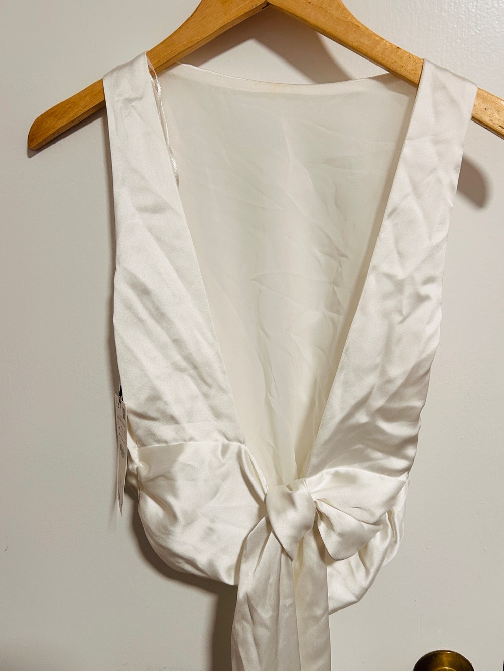 Zara Silky White Satin open back Robe Top with Waist Tie